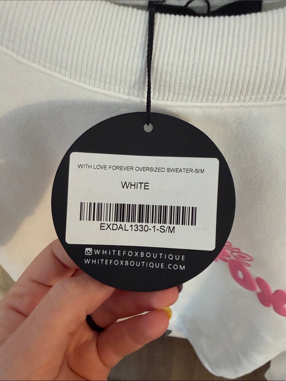 White Fox Crewneck Sweatshirt with Pink Logo - Picture 3 of 3